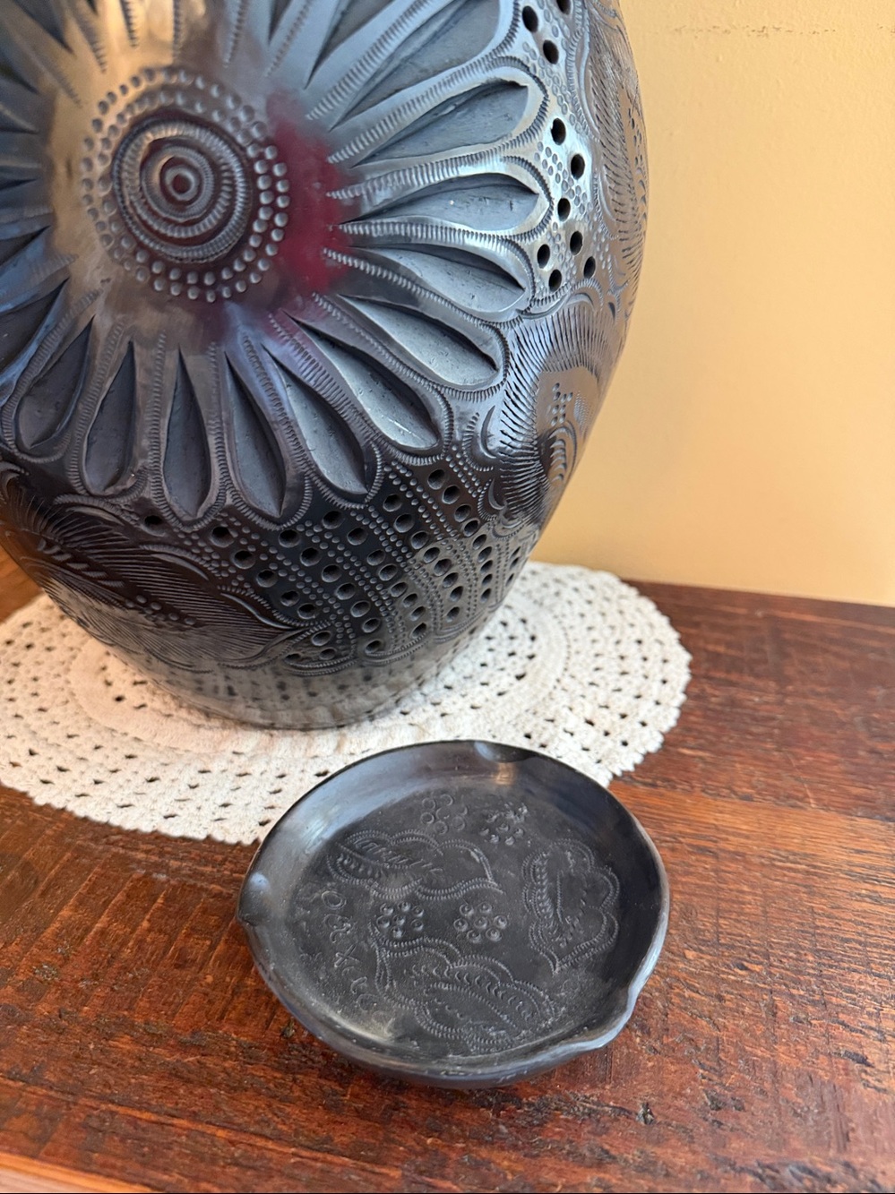 Oaxacan Black Pottery Handcrafted Black Decorative Ceramic Dish - Home Art